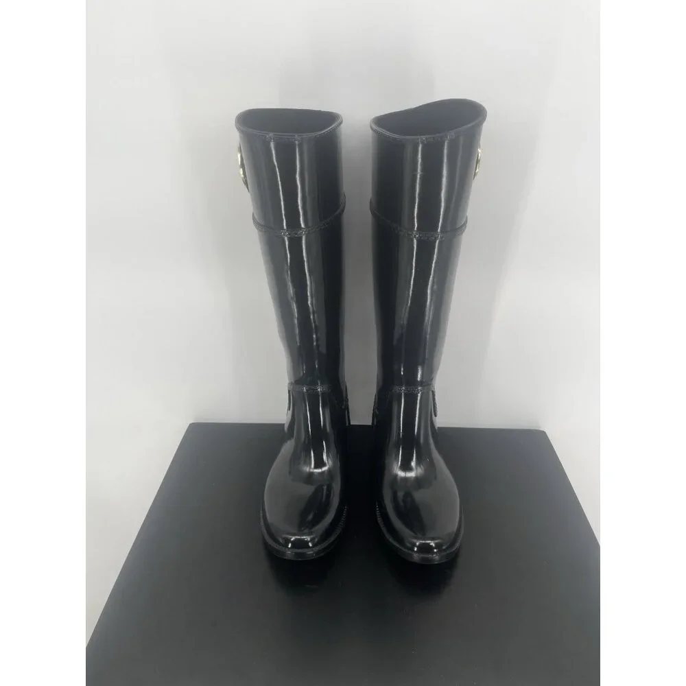 Michael Kors Women's Size 6 Stockard‎ Tall Gloss Black Knee-High Rain Boots